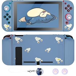 DLseego Dockable Case Design for Switch 2017, AntiSlip ShockAbsorption Protective Soft Carrying Case and Joy Con Controller with 1 PCS Elf Ball Pendant and 2 PCS Thumb Grip caps Black Lying Cat