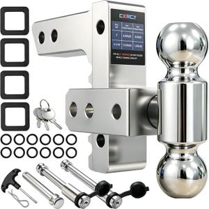 Adjustable Trailer Hitch-6 Inch Drop/Rise (Fits 2-Inch Receiver),Heavy Duty Aluminum Tow Hitches(2"&2-5/16"Ball),Trailer Max 12500LBS,Dual-Position Locking Pin(US patents,No.US012304258B1)