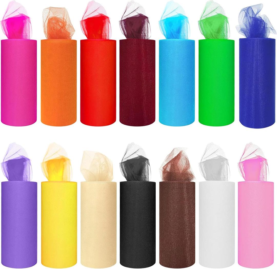 14 Colors Tulle Rolls 6 by 25 Yards (75 Feet) Rainbow Tulle Netting Fabric Spool for DIY Tutu Skirt Gift Bow Craft Wedding Party Decorations
