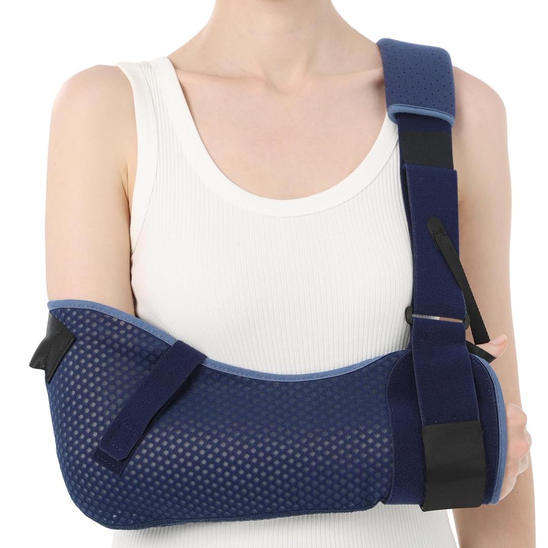 Velpeau Arm Sling Shoulder Immobilizer with Waist Strap, Ventilated & Breathable Design, Arm Support Brace for Shoulder, Rotator Cuff, Elbow, Hand injury (Mesh Version, Blue, Right, M: Bust 28.5-41)