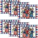 Artoid Mode Buffalo Plaid Vases Flowers 4th of July Placemats Set of 6, 12x18 Inch Seasonal Holiday Table Mats for Party Kitchen Dining Decoration