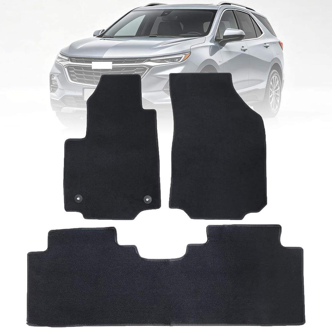 GXARTS 3PCS Velour Carpet Floor Mats Custom Fit for Chevy Equinox 2018-2024/GMC Terrain 2018-2024 (Not for EV), Premium Plush Car Floor Liners Front & Rear Full Set with Retaining Clips, Black