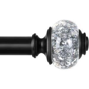 Black Curtain Rods 32 to 58 Inches (2.6-4.8ft), USFOOK 7/8 Inch Telescoping Splicing Drapery Rods for Windows 20 to 54 Inch, Decorative Translucent Finials