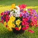 Artificial Flowers for Outdoors Fake Plants Outside Decoration, 12 Bundles Silk Petunia with Eucalyptus UV Resistant Realistic Faux Flowers for Outdoor Planters Garden Balcony (4 Color)