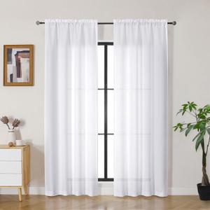 Gwine White Curtains 72 Inches Long 2 Panels Set, Light Filtering Faux Linen Textured Curtains for Living Room, Lightweight Rod Pocket Window Treatments Curtain, Each 40" Wx72 L, 2PCS