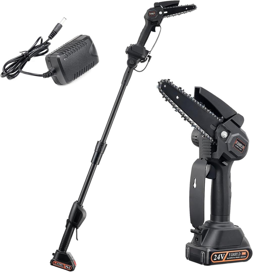 2-IN-1 Mini Chainsaw 6 Inch pole saws for tree trimming, Super Handheld Chainsaw with 2x Big Batteries, Small Hand saws for Tree Wood - 70inch Max Reach Pole Saw for Tree Trimming