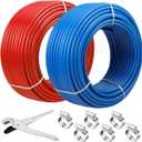PEX Pipe 1/2 Inch 300ft 2 Rolls PEX Tubing EVOH pex-B pipe Non Oxygen Barrier Durable Leakage-Proof Flexible for Residential Water Lines in Homes Pex Radiant Heat Tubing(Red+Blue)