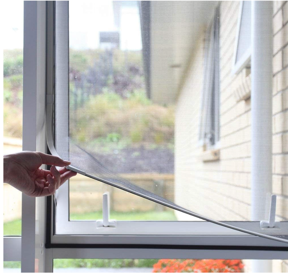 NeatiEase Adjustable DIY Magnetic Window Screen Max 55InchH x 36InchW Fits Any Size Smaller with White Frame Fiberglass Mesh