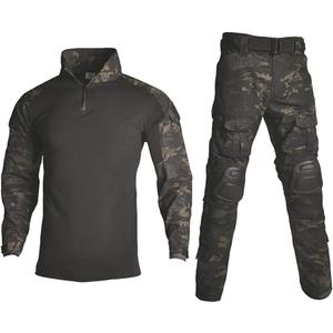 HARGLESMAN Men's Tactical Military Suits Long Sleeve Fitting Amry Uniforms Combat Shirt and Pants with Knee Pads (Large, Black Camo)