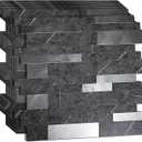 XUANINY 10-Sheet Peel and Stick Metal Backsplash Tiles, Self Adhesive Aluminum 3D Wall Sticker, Wall Panels for Kitchen Bathroom, Bedroom, Living Room(11.81"x11.81") (Dark Grey, 10)