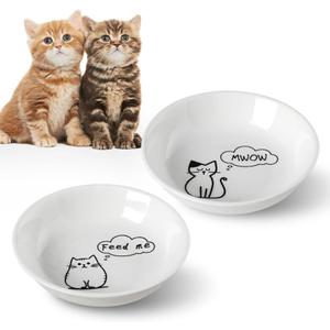 HAPPY KIT 2pcs Little Cat Bowls,5Inch Cat Food Bowl for Indoor Cats,Cute Kittens Plate/Dish/Dishes Set with Non-Slip Relief of Whisker Fatigue for Kitten - Microwave and Dishwasher Safe