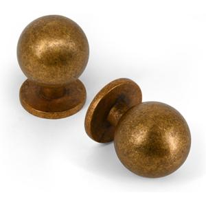 FILTA 10 Pack 1Inch(27mm) Diameter Round Solid Ball Antique Brass Cabinet Knobs Drawer Pulls Cabinet Hardware for Kitchen Cabinets and Bathroom Cabinets (Single Hole Knob)