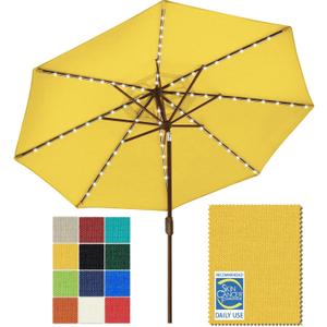 EliteShade USA 10-Year-Non-Fading 9ft Market Patio Umbrella, Commercial Grade Table Sun Umbrella with 80 Solar LED Lights, Crank Open, Windproof & UPF 50+ UV Protection for Garden, Deck, Pool, Backyard, Sunflower Yellow