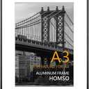 Homso A3 Frame in Black, Metal Thin Board A3 Picture Frame with Acrylic Plexiglass for Pictures A4 with Mat or 11.7 x 16.5 without Mat for Horizontal and Vertical