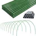 Garden Greenhouse Hoops Kit 15 Sets -2-Section Design, 8ft Grow Tunnels Poles Plant Raised Beds, 30 Pcs 4ft Solid Fiberglass Support Stakes 15 Metal Connectors -Quick Assembly No Loose Parts (Green)