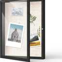 FrameWorks 12x16 Deep Shadow Box Frame, Wooden Display Case w. Linen Board & Tempered Glass Door - Black Woodgrain - Medium - Wall Mounted