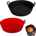 Air Fryer Silicone Liners Pot,8 inch Air Fryer Basket Liners, Silicone Baking Tray Pots for 3 to 5 Qt for Air fryer Oven Reusable Baking Tray Oven Accessories (Red+Black)