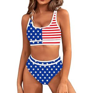 BMJL Women's High Waisted Bikini Sets Sporty Two Piece Swimsuits Color Block Cheeky High Cut Bathing Suits, Size XL