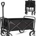 iHomey Collapsible Foldable Cart, Beach Cart Large Capacity, Heavy Duty Folding Wagon Portable, Collapsible Wagon for Sports, Shopping, Camping (Black) (Matte Black)