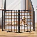Snagle Paw Extra Wide Dog Gate,Free Standing Dog Fence with Door, Up to 52 Inch Wide Pet Gate with Support Feet for Stairs, Hallways, Doorways, Yard (Black, 2 Panels)