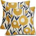 Navy Blue Yellow Floral Pillow Covers 18x18 Set of 2 Boho Flower Pattern Decorative Throw Pillowcases Outdoor Rustic Farmhouse Square Cushion Cases Decor for Home Couch Sofa Bed