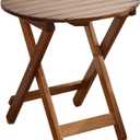 Outdoor Small Table, Round Folding Wooden Patio Side Table Furniture End Table for Adirondack Chair, Balcony, Porch, No Assembly Required, Brown, 19"D x 19"W x 19.9"H