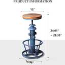 Topower Aged Steampunk Deco Industrial Round Bottom Adjustable Height Cafe Coffee Retro Vintage Fire Hydrant Design Pub Kitchen Counter Bar Stool (Antique Blue, Wooden Top), Height: 24 Inches, Diameter: 13 Inches