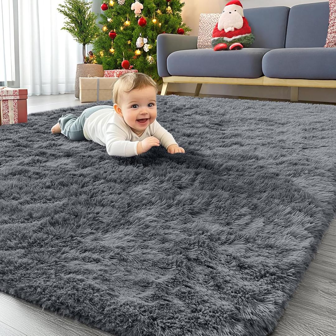 LANLY Area Rugs for Living Room Bedroom, Machine Washable 4x5.9 ft Soft Fluffy Shaggy Bedside Rug, Indoor Floor Carpet for Kids Girls and Boys, Dorms, Nursery Rooms, Home Decor Aesthetic, Blue