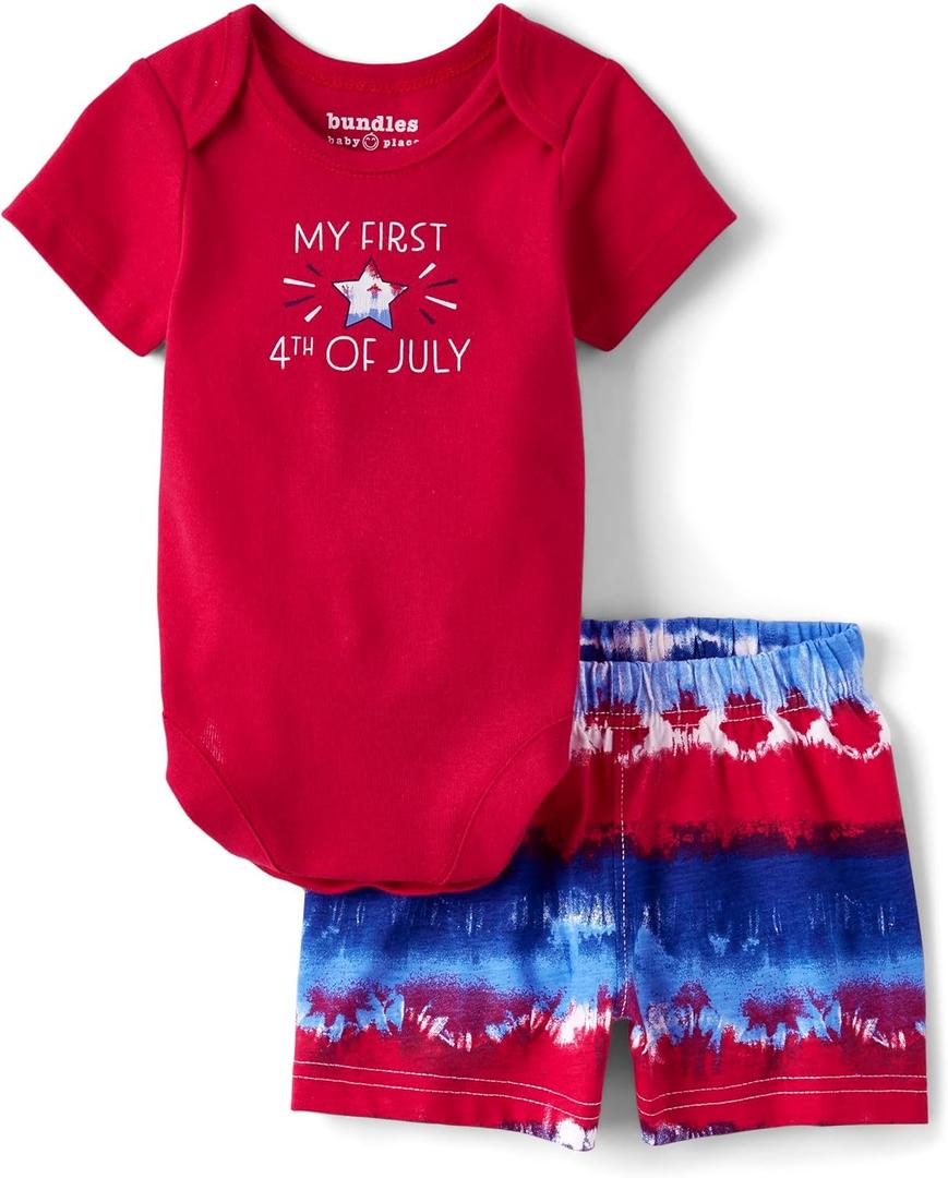 The Children's Place Unisex Baby And Newborn My First 4th of July 2 Piece Top and Short Set (American Flag), 12-18 Months