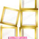 Baby Boxes with Letters for Baby Shower, 5 Clear Balloon Boxes with 78 Letters & Numbers, Name Blocks for Bridal Shower Gender Reveal Decorations Birthday Wedding Party Grad Backdrop, Gold