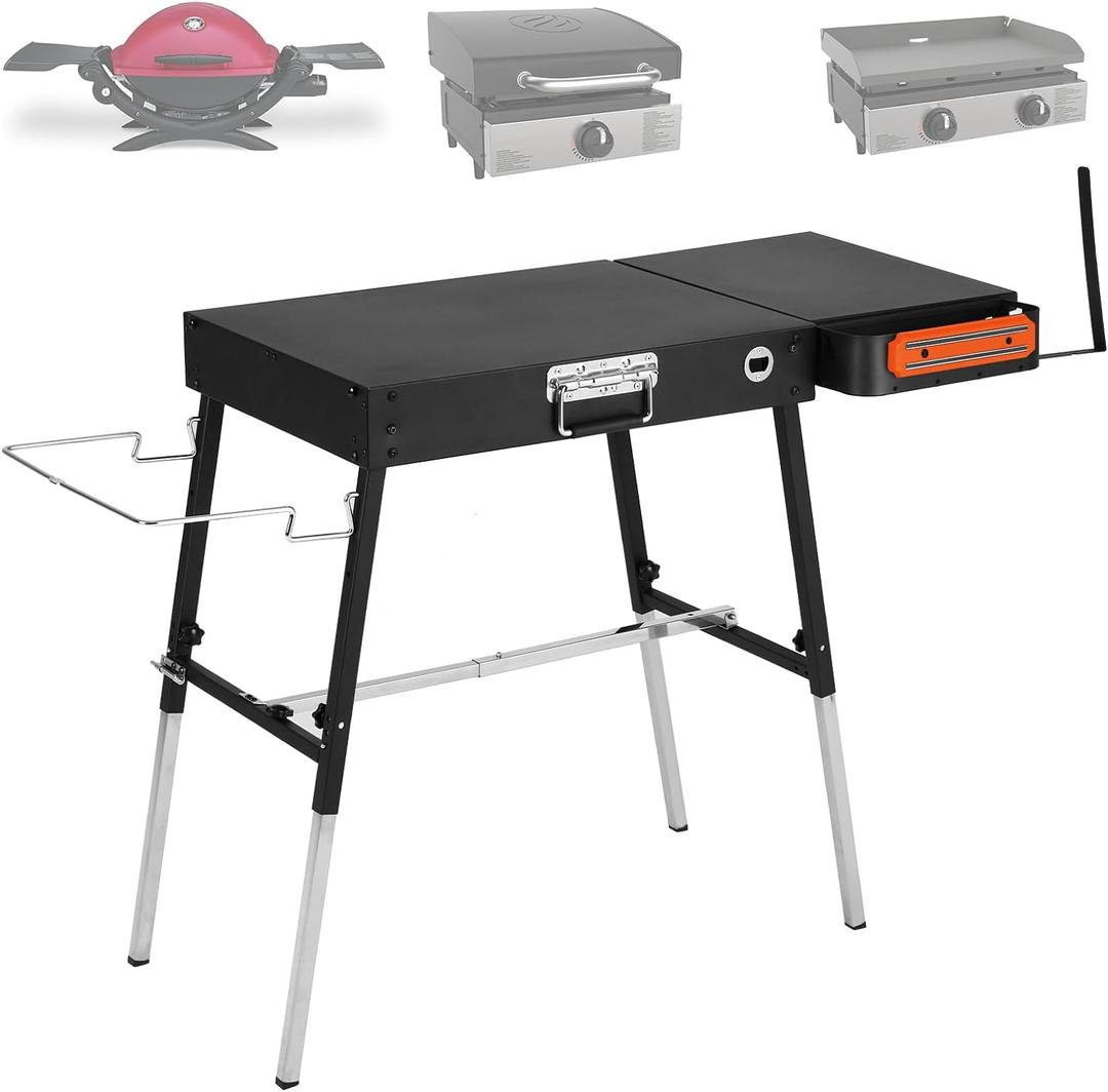 Portable Outdoor Grill Stand, Adjustable Height Folding Table Made to fit 17 or 22 Blackstone Griddle, 35"W x 17"D Kitchen Cooking Prep BBQ Stand, Pizza Oven Stand for Ninia GrillBlack