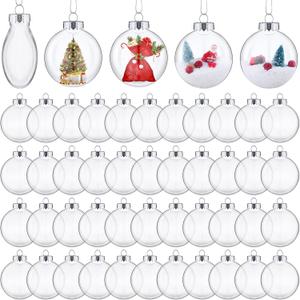 48 Packs Christmas Ornament Balls Clear Plastic Discs Balls Bulk Transparent Fillable Bulb Shaped Ornaments with Rope Removable Metal Cap for DIY Crafts Christmas Tree Decoration