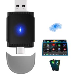 2026 Upgrade Wireless Adapter 2 in 1 For Apple CarPlay & Android Auto, Plug and Play Low Latency Mini Wired to Wireless Dongle for Cars with USB Type-A or Type-C Interfaces,For iPhone & Android,No Lag