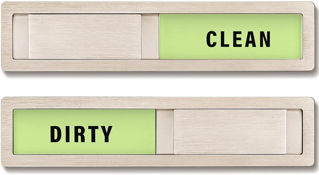 2 x Dishwasher Magnet Clean Dirty Sign Premium Stainless Steel - Kitchen Decor and Home Essentials - Easy to Identify Clean or Dirty by Kitensil (Goldish-Glow in the dark), 7x2 inches