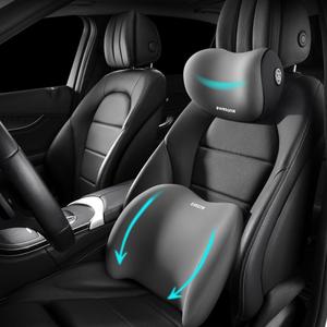Car Lumbar Support Pillow and Car Neck Pillow Kit, Ergonomic Car Seat Headrest & Lumbar Cushion with Adjustable Strap for Neck Back Pain Relief, for Office Chair/Truck/Wheelchair (Gray)