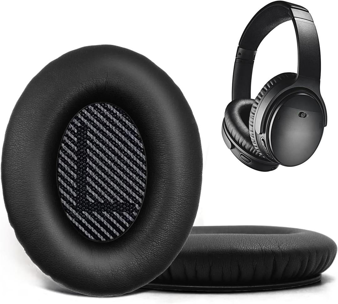 Replacement Ear Pads for Bose QuietComfort 35 35 II 15 25(qc 35 25 15/QC35 ii), Headphone Ear Covers, High Density Memory Cotton, Soft Leather, Adaptive Noise Isolation Headphones Pads Cushions (black)