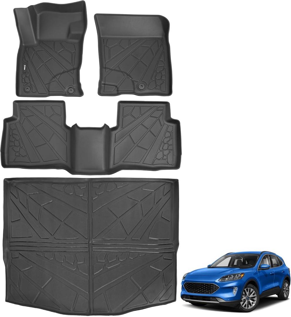 KARPAL Floor Mats Cargo Liner Fit for Ford Escape 2020-2024 2025 (NOT Fit Hybrid), Custom Fit TPE Rubber Guard Accessories Anti-Slip Car Mats for Ford Escape, 1st & 2nd Row & Cargo Liner - Black