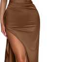 Memoriesea Women's Sexy One Shoulder High Split Cocktail Wedding Party Maxi Dress (Large, Brown)