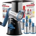 Geedel Rotary Cheese Grater Cheese Shredder - Upgraded 5-in-1 Cheese Grater with Handle and Strong Suction Base, Multi-purpose Vegetable Slicer Ice Shaver Nuts Grinder for Ice, Vegetables, Fruit, Nuts (Black)