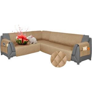 Sectional Couch Covers Waterproof 6PCS L Shaped Couch Cover Washable Non Slip Sectional Sofa Slipcovers Soft Large U Shape Corner Sofa Protector for Pet Dog Cat Kids (X-Large, Light Brown)