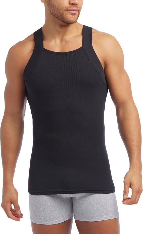 Evolve Men's Cotton Comfort Square Cut Tank (Black, L)