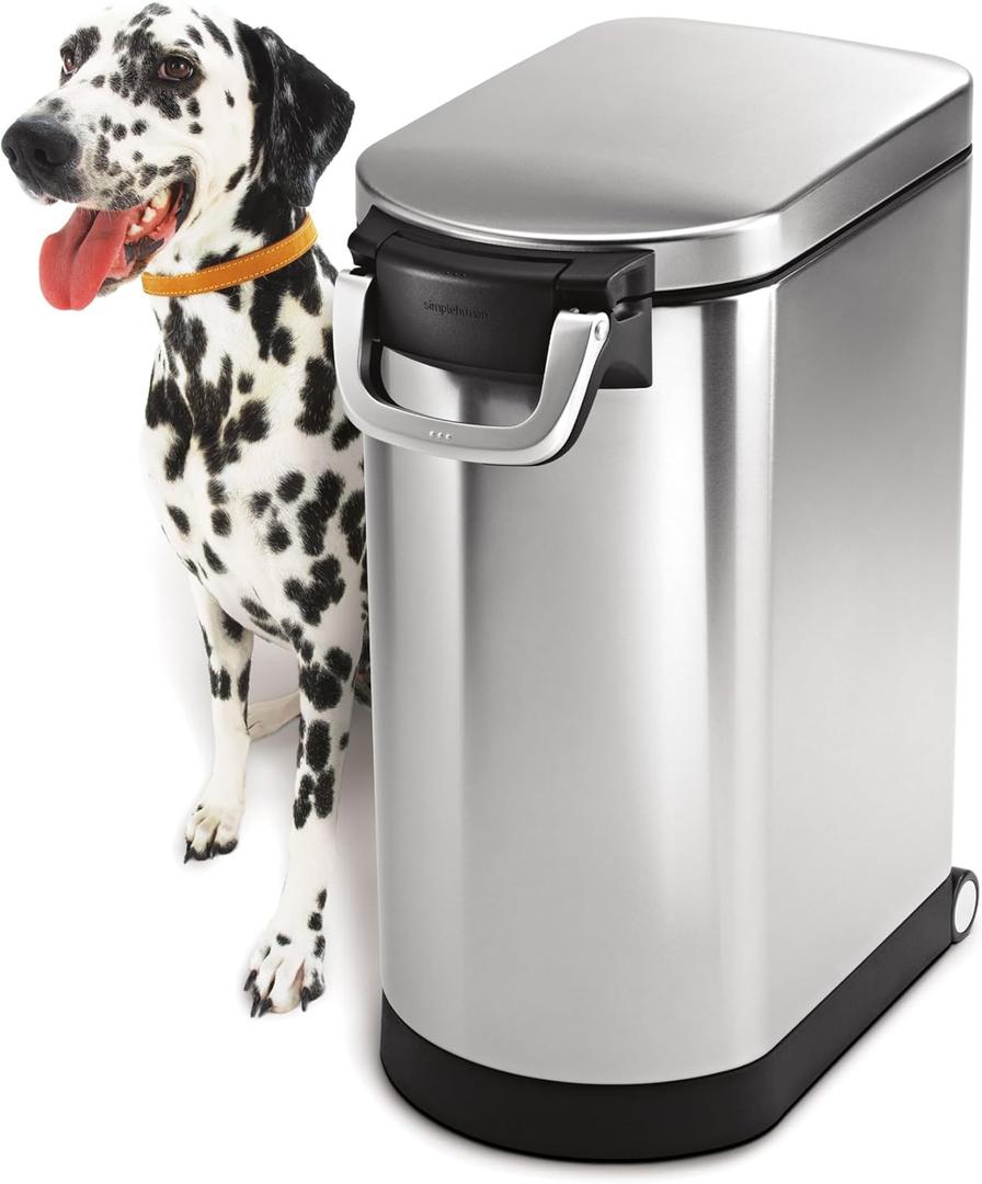 simplehuman 30 Liter, 32 lb / 14.5 kg Large Pet Food Storage Container for Dog Food, Cat Food, and Bird Feed, Brushed Stainless Steel (Large, Brushed Stainless Steel)