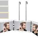 XIGETRAIL Rechargeable 3 Way Mirror for Self Hair Cutting with 8 Light Strips & Telescoping Hooks for Makeup,Shaving,Braiding&Styling-Trifold Barber Mirror