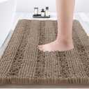 ACCUMTEK Striped Dark Beige Bathroom Rug Mat 24"x17" Ultra Soft, Non Slip Chenille Bath Rugs, Absorbent Plush Shaggy Bath Mats for Bathroom, Bedroom, Kitchen, Shower, Tub,Taupe