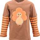 Unique Baby Boys Shirts for Kids and Toddlers Striped Layered Long Sleeve with Embroidery (Brown)