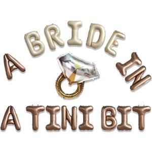 A Bride in Tini Bit Letter Balloons with Diamond Ring for Espresso Theme Bachelorette Party Decoration