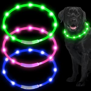 Weewooday 3 Pcs Dog Collar LED USB Rechargeable Lights Dog Necklace Collars Doggy Lights For Night Walking Adjustable Safety Lamp Pet Collars For Large Medium Small Puppy Pet, Pink, Blue, Green, Natural Style