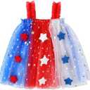 Pack of 2 Toddler Baby Girl 4th of July Dress Kid Girls Star Sequin Layered Tulle Tutu Dresses Patriotic Wear Clothes 1-6 Years