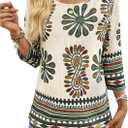 OYOANGLE Women's Crew Neck 3/4 Sleeve Top Boho Floral Casual Dressy Fashion Work Blouse (X-Large, Multicolor)