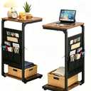 Wood Pedestal Living Room Couch Side Table Set of 2, TV Tray for Eating on Couch Side Tables that Slide Under the Couch Table, Dinner Food Small C Shaped End Stand TV Trays Over Sofa, Brown ET-P-BRW2